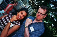 CBC's Theresa Singh and Steve Burgess (left) get pumped for another round.