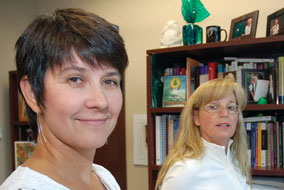 UBC Okanagan Social Work grad Kathryn Plancke (L) and Assoc. Prof. Mary Ann Murphy - photo by Bud Mortenson