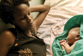 Mother Irene and baby, the first patients attended by UBC midwifery student Aisia Salo