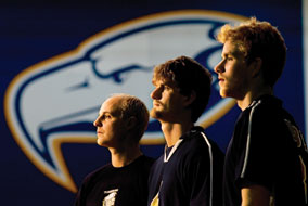 UBC men’s volleyball team members (R-L) Jared Krause, Christoph Eichbaum and coach Richard Schick - photo by Martin Dee