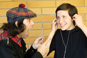 CiTR 101.9 FM's Nardwuar the Human Serviette (L) and Alison Benjamin (R) are ready to rock MP3 players around the globe - photo by Martin Dee
