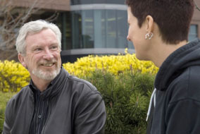 UBC Okanagan’s Deputy Vice Chancellor Dr. Doug Owram chats with a student - photo by Tim Swanky